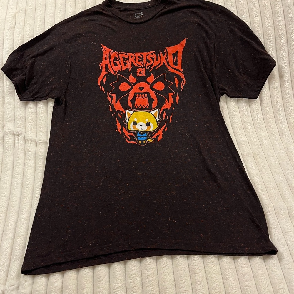 Sanrio Aggretsuko Rage Black and Red Speckled T-Shirt Men’s Size Large